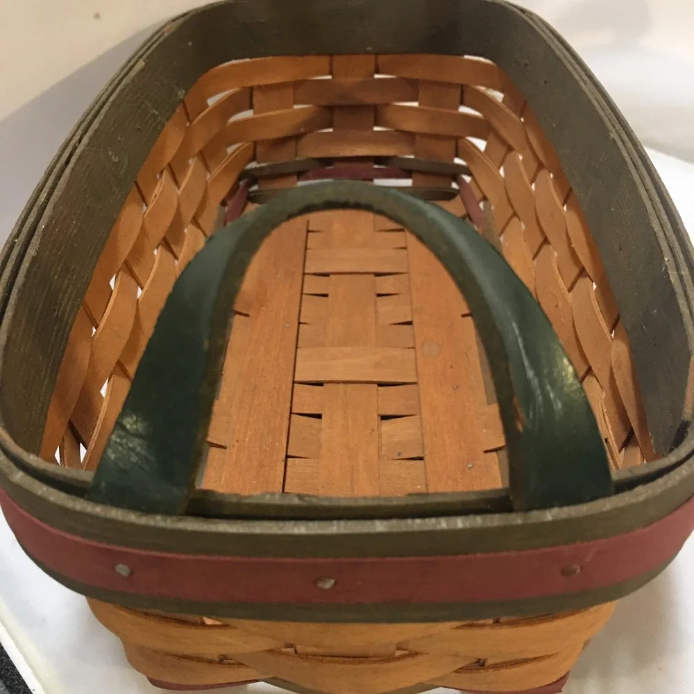 Workshops Gerald E Henn Woven Basket Decor Brown Green Red Rectangle Cottagecore
